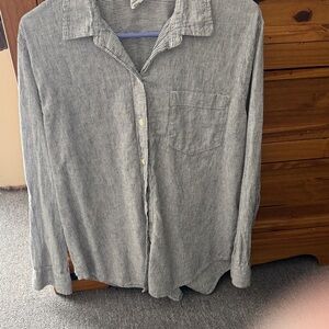 GAP Women’s Black and White Striped Linen Button Down